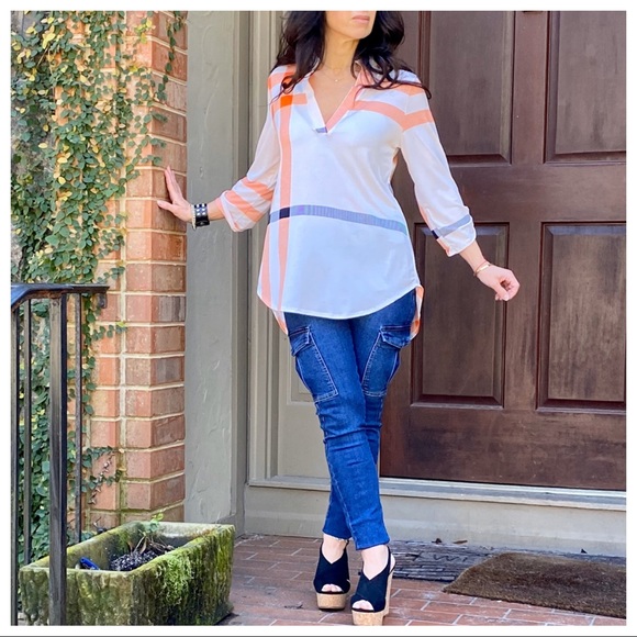 Beige inspired plaid rolled sleeves tunic top - Picture 12 of 16